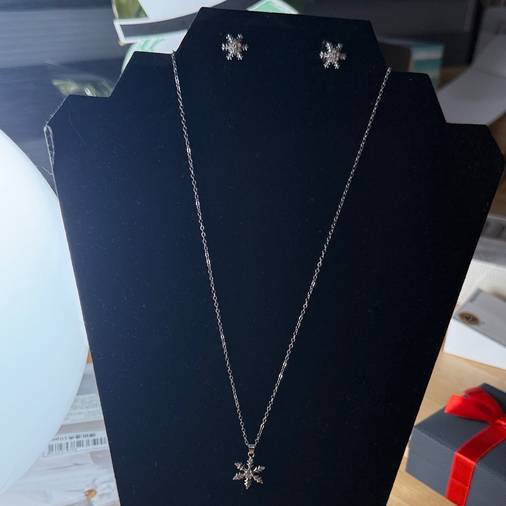 Elegant Silver Tone Snowflake Necklace And Earring Set